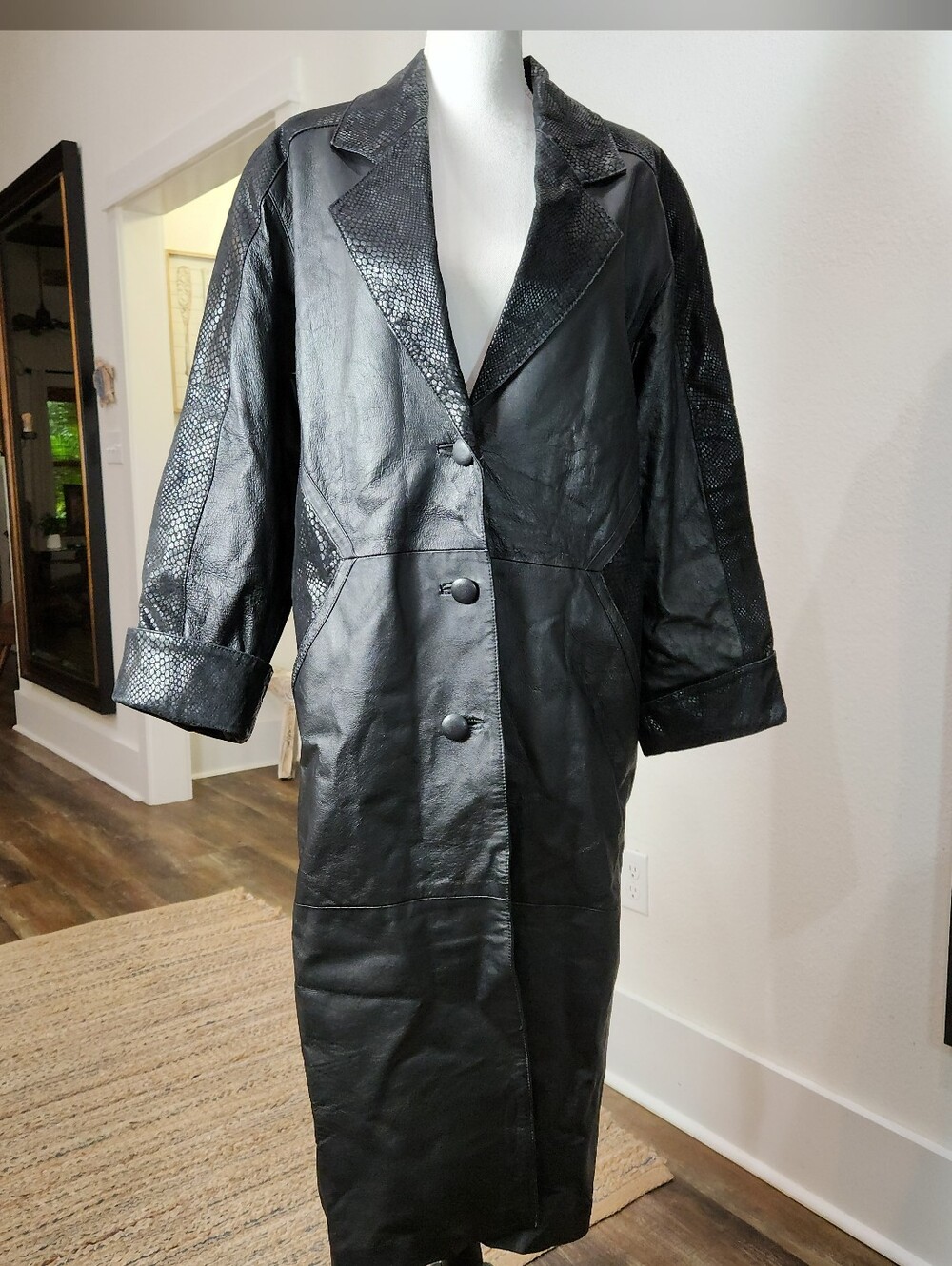 🔥 Vintage G-III Leather Snakeskin Print Trench Coat Size Medium